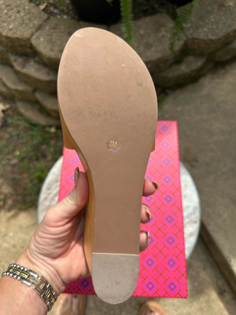 Tory Burch Tan Leather Logo Wedge Slide - Picture 8 of 8